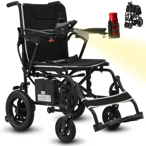 Ultralight Electric Wheelchair for Adults & Seniors - 36lbs Foldable Power Wheelchair with 15-Mile Long Range, All-Terrain, SOS Button, LED Light & Cup Holder, 265lbs Capacity, Airline Approved Healthcare Equipment Equipment