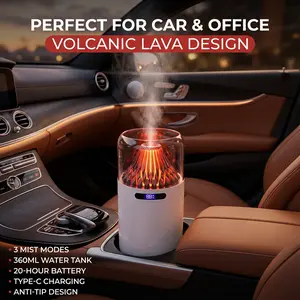 Smart Volcano Humidifier for Car & Home – Rechargeable Air Diffuser with 5-Color Flame Light, Portable Aromatherapy & Magical Mood Creator for Be Holiday Haul Christmasdroom, Office & Car
