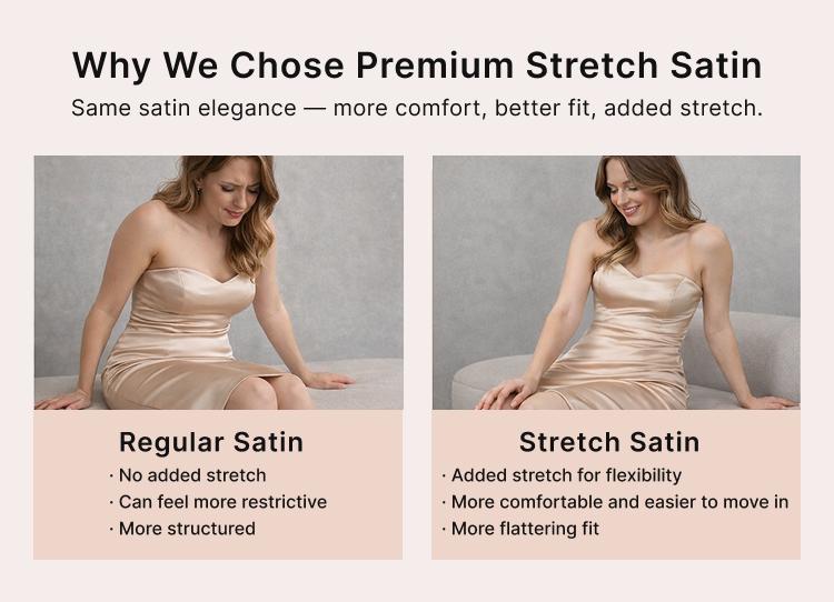 Azazie Mero Square Neck Keyhole Back Pleated Sheath Bridesmaid Wedding Ceremony Stretch Satin Dress SpringStatements