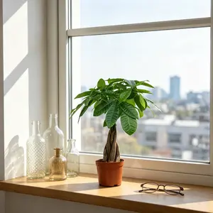 LZ01   5 Braid Money Tree Live Indoor Plant in 4 Inch Nursery Pot, Braided Pachira Aquatica with Lush Green Leaves, Decorative Houseplant for Home Office Desk Shelf and Bright Spaces