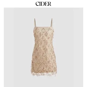 Cider Sequins Square Neck Geometric Tassel Mini Dress