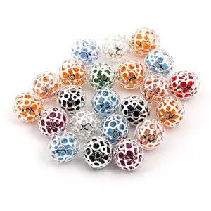 【B127】50Pcs MIX Hollow metal drill ball metal hollow beads diy bead pen car hanging mobile phone chain accessories