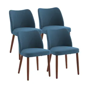 Garvee Linen Dining Chairs Set of 4 Upholstered Fabric Dining Chair with Wood Legs, Wing Backrest, Wooden Kitchen Chairs with Thick Cushions, Leveling Feet for Dining Room, Living Room, Blue