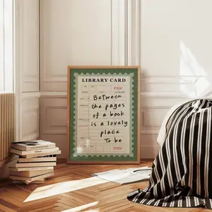 [Sale off up to 50%] [Free ship] [No Frame] Between The Pages Book Print GREEN Library Card Aesthetic Book Lover Wall Art Vintage Cute Reading Quote Bookish Trendy Decor Physical Print