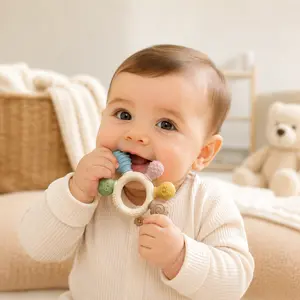 Baby Silicone Teether Toy for 3-12 Months, BPA-Free Multi-Texture Teething Ring, Food-Grade Sensory Chew Toy, Easy-Grip Infant Gum Relief Teether for Babies Boys & Girls