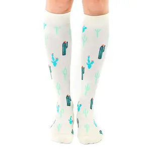 Cactus Compression Socks | 15-20mmHg Graduated Support - Moisture-Wicking Nylon with Padded Cushion Bottom - Unisex Casual Printed Socks for Daily Wear