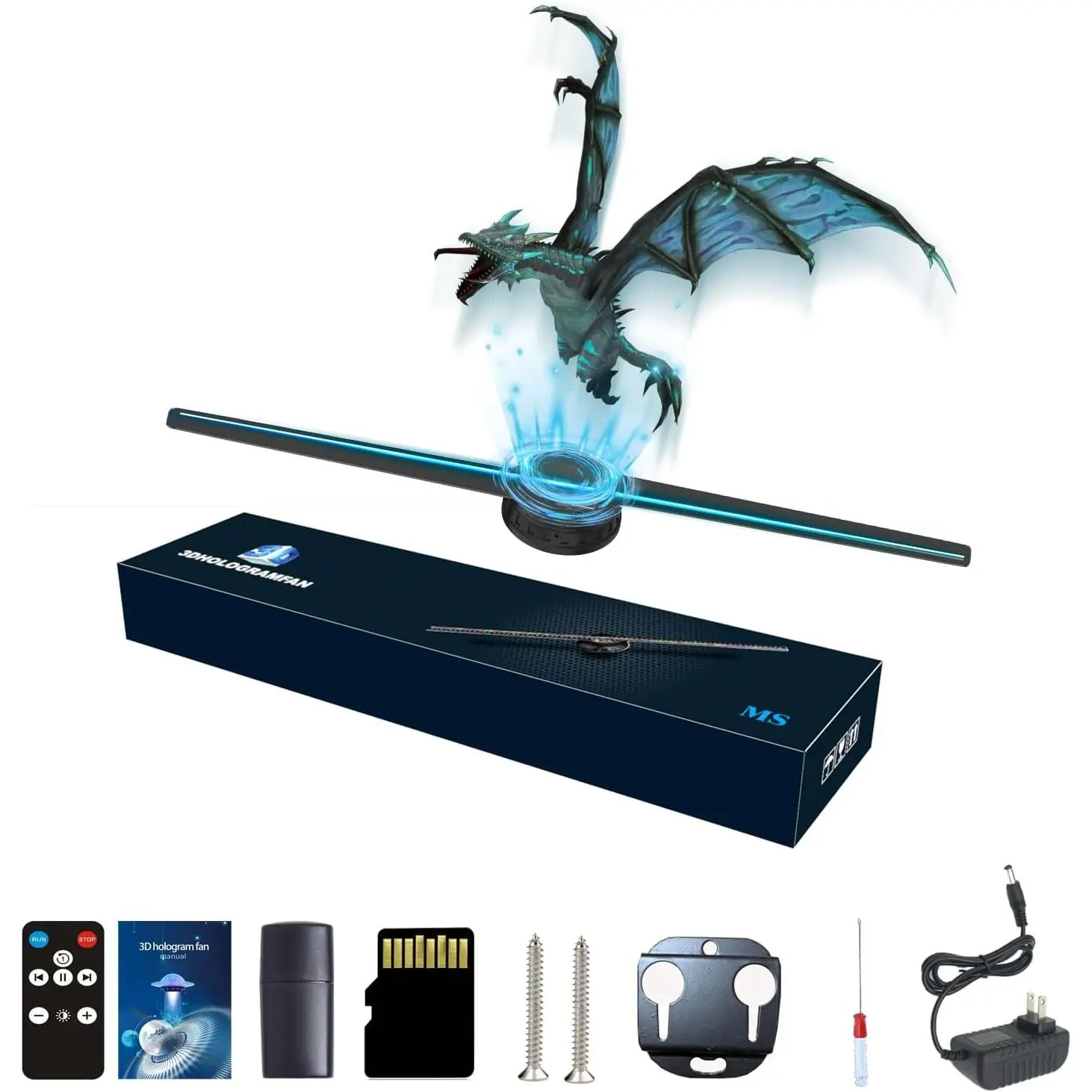 3DHologramFan, 42CM 3DHologramfan Projector HD LED Holographic Christmas Tree Advertising Display with Remote and Bluetooth and WiFi,1500 Video Library and for Business,Bar,Halloween Missyou 16.5 Inch