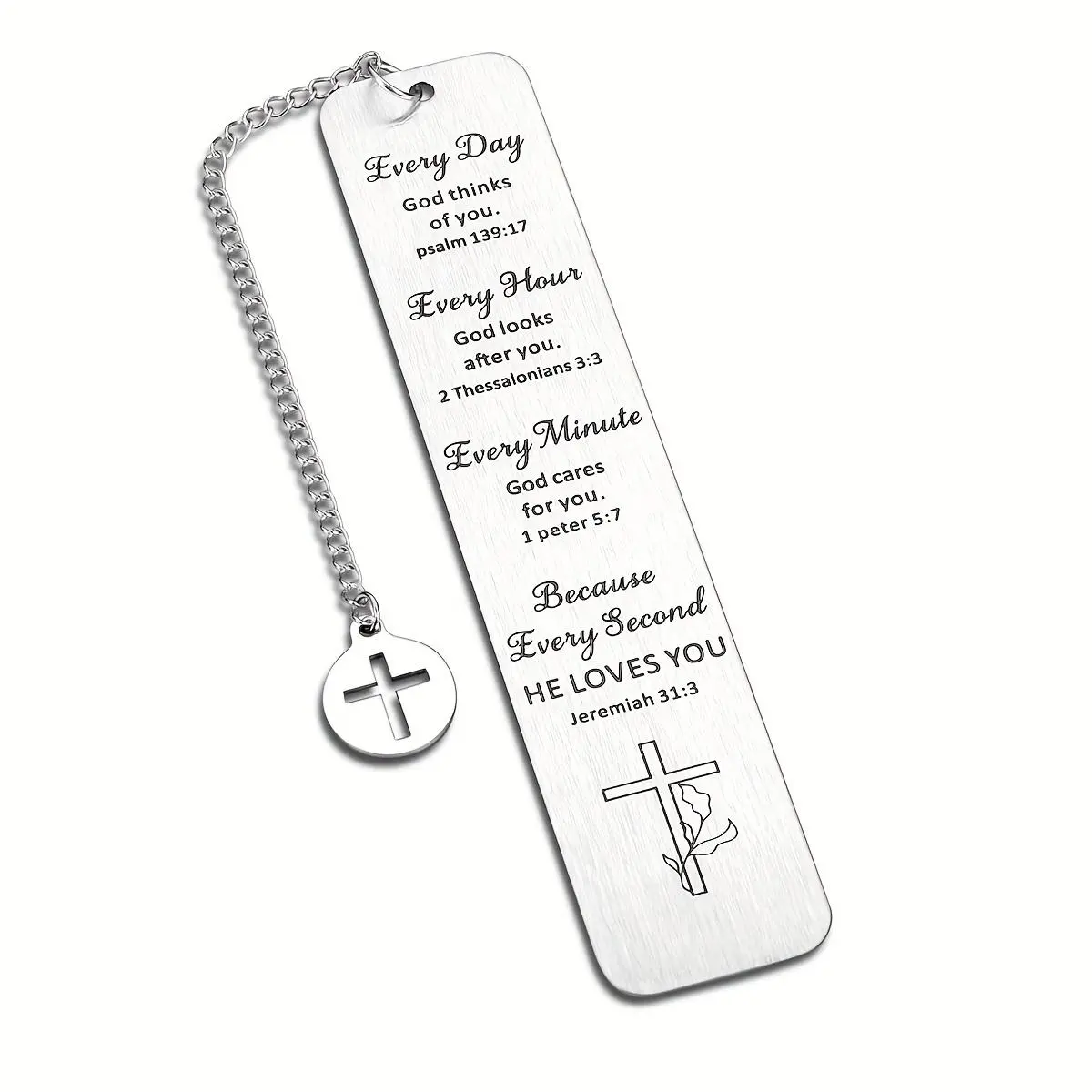 Stainless Steel Christian Bookmark, Bible Verse Bookmark with Cross Pendant, Religious Inspiration Devotion Gift for Friends & Family, Birthday Gift for Book Lovers