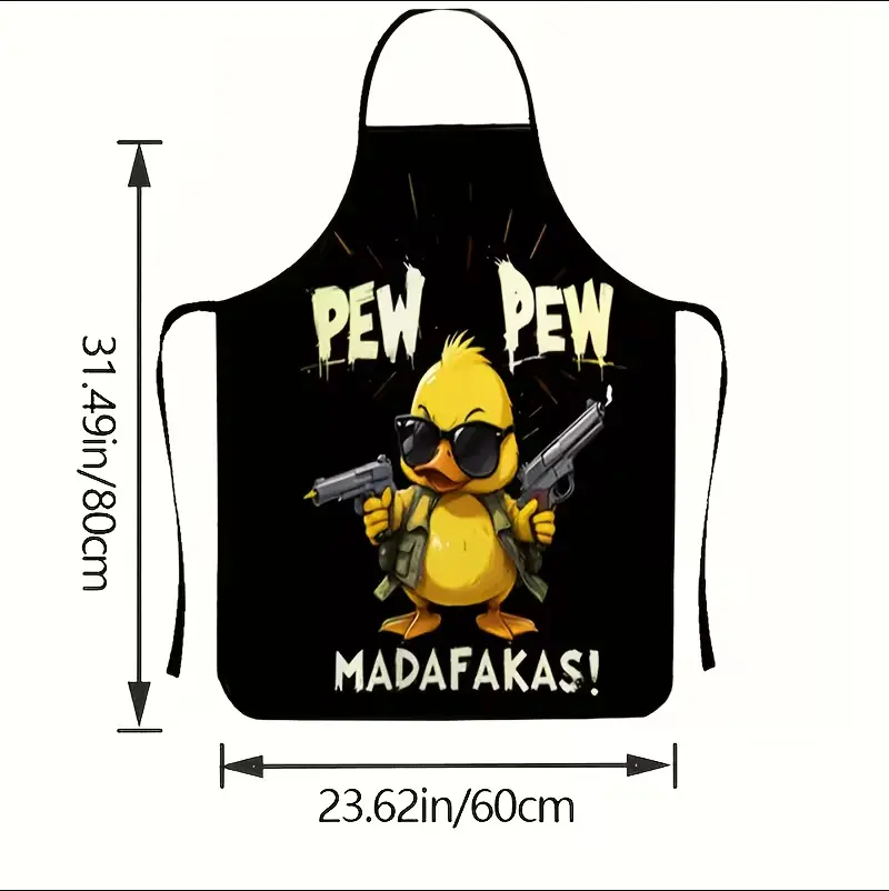 （Mother's Day gift）Funny Duck Design Sleeveless Apron Stylish Glasses Bandolier Print Heavy Duty Polyester for Home Cooking Baking BBQ