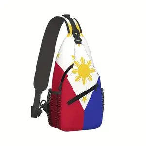 Philippines Flag Crossbody Chest Bag Durable Polyester High Capacity for Hiking Shopping Work Travel Beach Fishing Zip Closure
