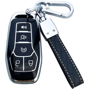 Key Fob Cover Case Compatible with Ford F150 F250 F350 Fusion Edge Explorer Mustang Lincoln MKZ MKC Accessories, Material TPU Soft Full Protection Keychain Cute Shell (Black)