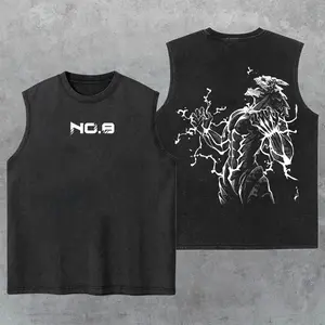Cosmic Garou Washed Tank Top, Gym Essential, Vintage Casual Crewneck Short Sleeves Menswear T-shirts Classic Cotton Fabric Streetwear