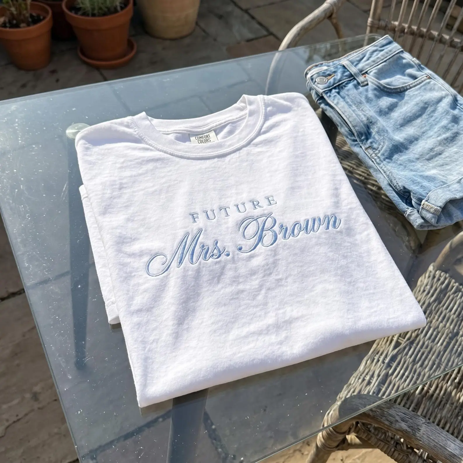 Personalized Future Mrs Shirt, Comfort Colors Embroidered Bride Tee, Bridal Shower Gift