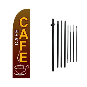 1PC 11FT Windless Swooper Cafe Flag with Aluminum Alloy Pole, Double-Print Coffee Shop Banner, High-Visibility Sign for Attracting Customers, Home & Festive Party Supplies