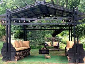 Contemporary Gazebo - Solid Kiln-Dried Wood, Galvanized Steel Roof, Two Over-sized Lounges, Outdoor Use, FSC Certified, Easy Assembly