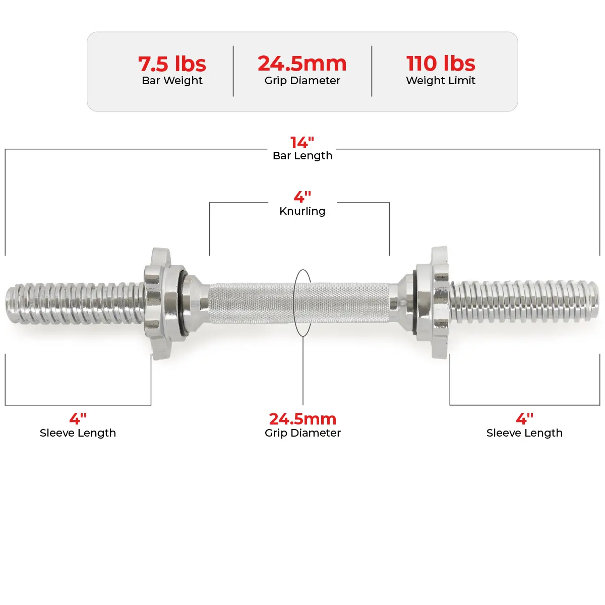 Sunny Health & Fitness Threaded Dumbbell Handles - 14 & 24"