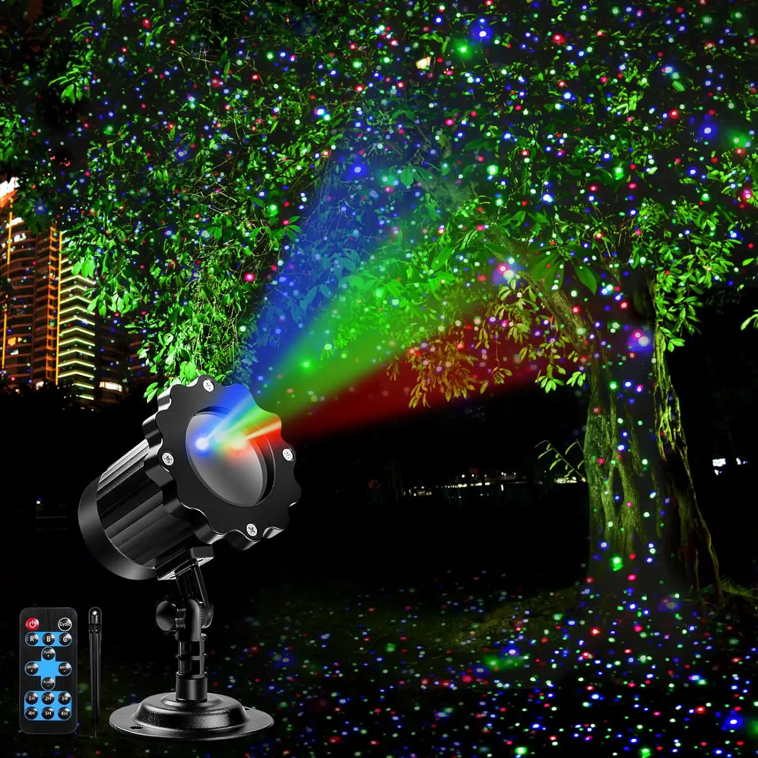 Laser Christmas Projector Lights Outdoor Lighting,3 Color Laser Light Projector, Firefly Lights Show with RF Remote, Outdoor Waterproof Holiday Decor for Party Garden Christmas Halloween New Year