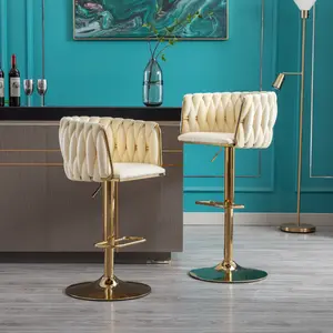 [SOIYELIFE]Set of 2 Bar Stools,with Chrome Footrest and Base Swivel Height Adjustab Mechanical Lifting Velvet + Golden g Simp Bar Stoo,Ivory,swivel counter stool