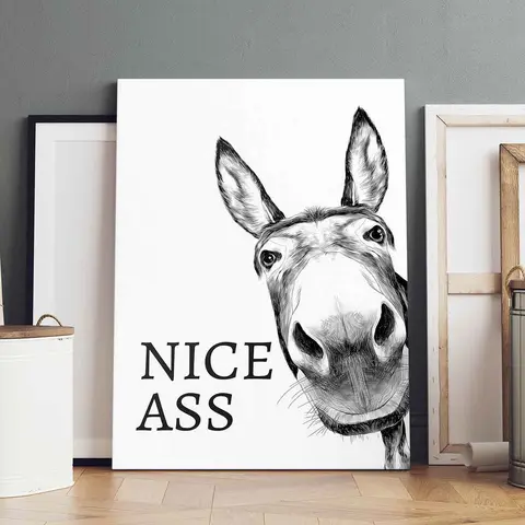 Wooden Frame Canvas Art Print, Fun Donkey Poster, Animal Decor, Modern Wall Art for Living Room & Bedroom, Ideal Gift Idea, Canvas Prints, Wall Art Decoration, Modern Home Decoration, Indoor Room Decor, Decorative Wall Art