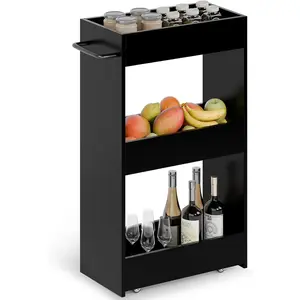 Rolling Storage Cart 7.9" W, 3 Tier Slim Utility Kitchen Cart  Wheels Laundry Room Bathroom Organizers Narrow Shelves with Handle Mobile Shelving Unit for Small Places, Black
