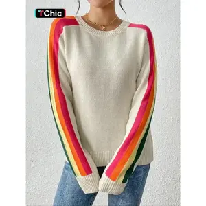 Women's Colorblock Striped Sweater, Casual Long Sleeve Jumper for Spring & Fall, Fashion Women's Knitwear cardigan Sweatshirts Tops