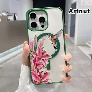 Compatible with iPhone iPhone 17 Pro Max 16 Plus 15 14 13 12 11 Air E Hummingbird and Lilies Pattern Shockproof Non-Yellowing Crystal Transparent Acrylic Soft Case Supports Wireless Charging.