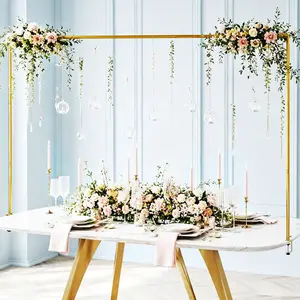 Over The Table Rod Stand with Clamps, Adjustable 32"-102'' Length 14"-56" Height Metal Gold Table Arch Hanging for Wedding Birthday Party Halloween Christmas Anniversary