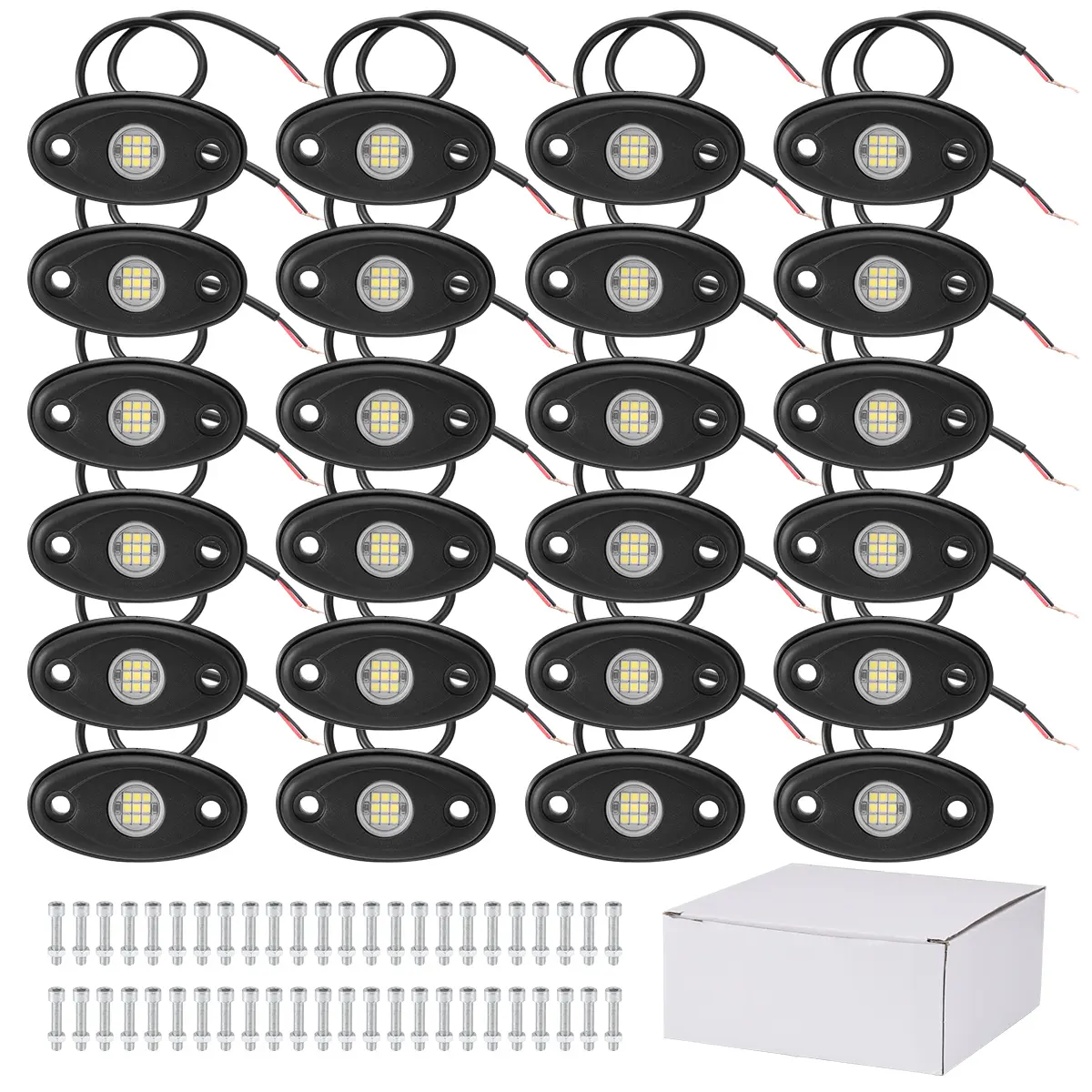 Dazone 24Pcs White LED Rock Lights Underbody Glow Lamp 6000K IP67 Waterproof for Offroad SUV Pickup Truck UTV