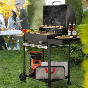 Royal Gourmet CD1824EH Portable Charcoal Grill, 24" Outdoor BBQ with 2-Level Adjustable Charcoal Pan, 470 Sq In Grilling Space, 2 Foldable Side Shelves, for Backyard Party, Patio, Picnic,Outdoor Cooking Grill,Black