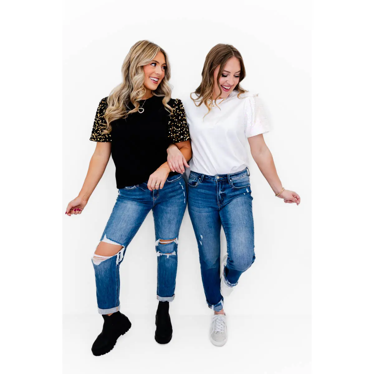 Glitzy Girl Sequin Sleeve Top, Shirts, Spandex