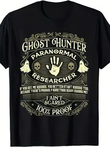 Hunter Paranormal Hunting T-Shirt - Funny Spirit Tracker Graphic Tee with Ghosts & Equipment Print, Retro Casual Shirt for Men &, Halloween Costume or Casual Attire
