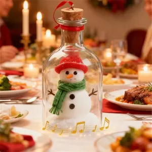 Snowman Voice Recording Decor 2.67"x7.87" Glass Keepsake, Festive Mantel/Shelf Ornament, Unique Holiday Gift for Friends & Colleagues
