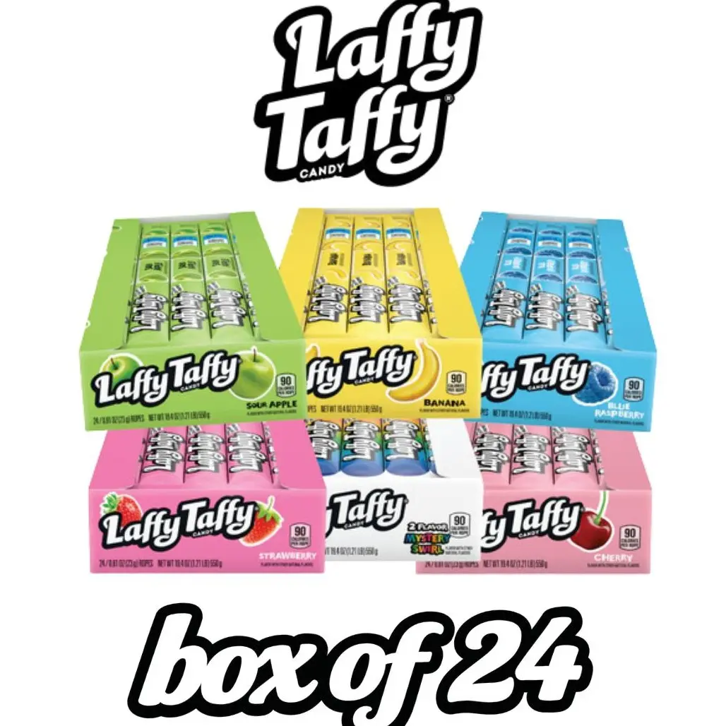 Laffy Taffy Rope-Shape Sugar-Base Candy Sweet Snack, Chewy Fruity Sweets, Assorted Flavors, 0.81 oz Ropes, 24-Count Box, Shareable, 90 Calories per Serving