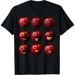 Cotton Women's Funny Emoji Apple Faces Print T-Shirt Cute Casual Short Sleeve Top
