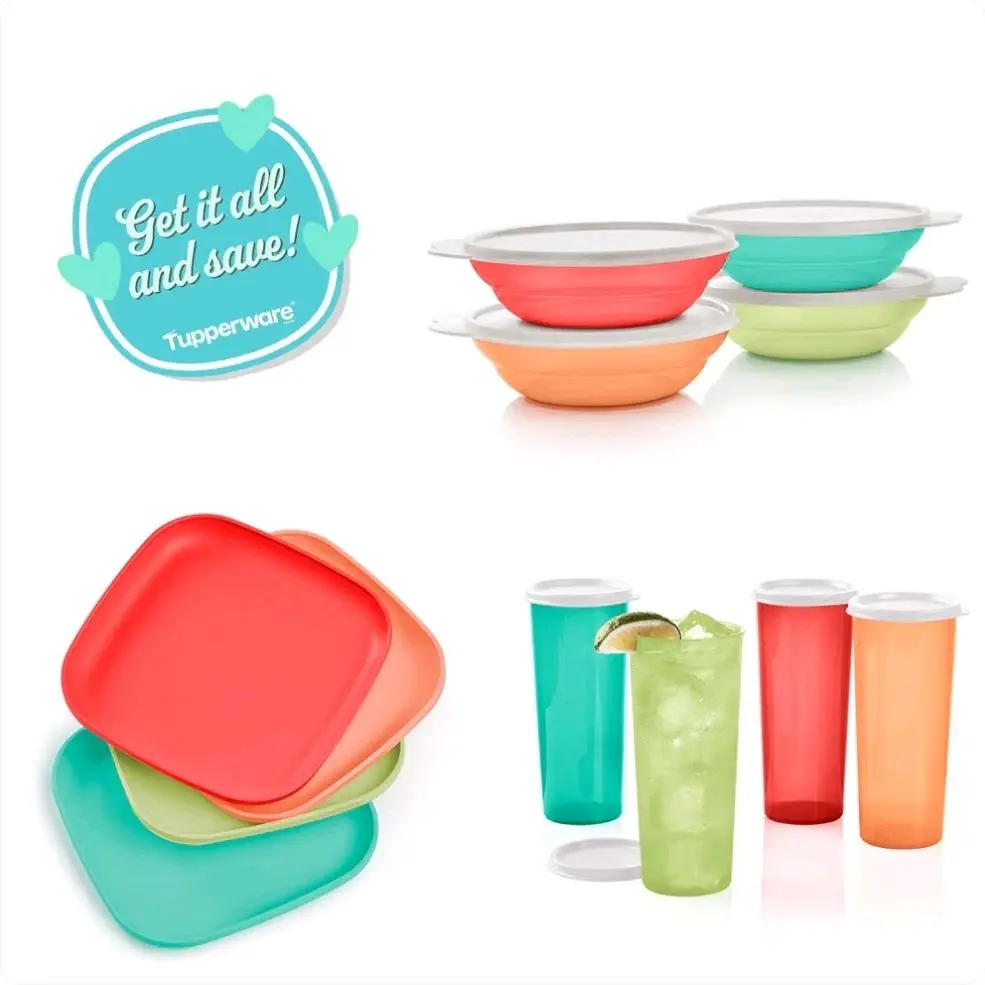 Tupperware 20-Piece Summer Serving Set with Lids | Tumblers, Plates, Bowls