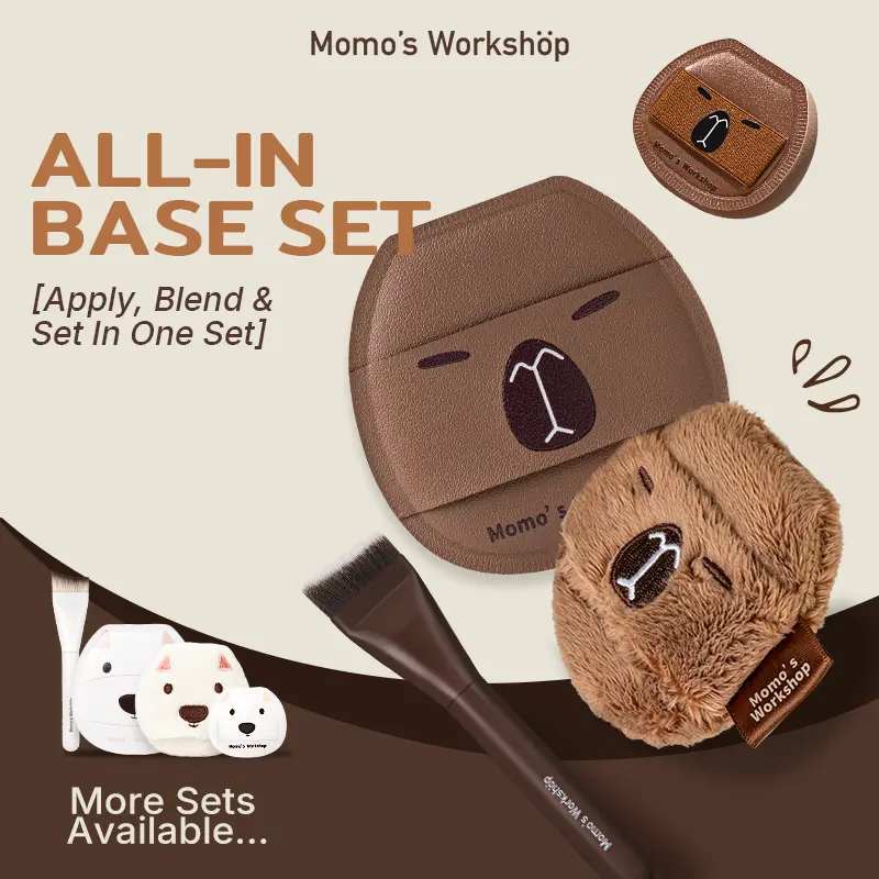 Momo's Workshop Cudl' Critters Universal Makeup Formula Brush Set, All-in-One Makeup Brush Set for Natural, Effortless Makeup, Works with Any Foundation, Flawless Base, Blending Brush Foundation, Face Makeup Brushes, Travel Friendly