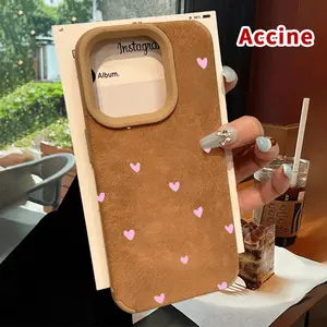 Lambskin Faux Leather Phone Case for iPhone 15 Plus 16 Pro Max 14 13 12 11 XR XS Hearts in Whiteness Pattern Luxury Matte Full Body Protection Shockproof Soft Silicone Cover