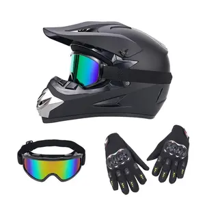 Matte Black DOT Certified Off-Road Full Face Helmet Set for Mountain Bike Rally Car Dirt Motorcycle Unisex Includes Gloves FaceMask Windshield