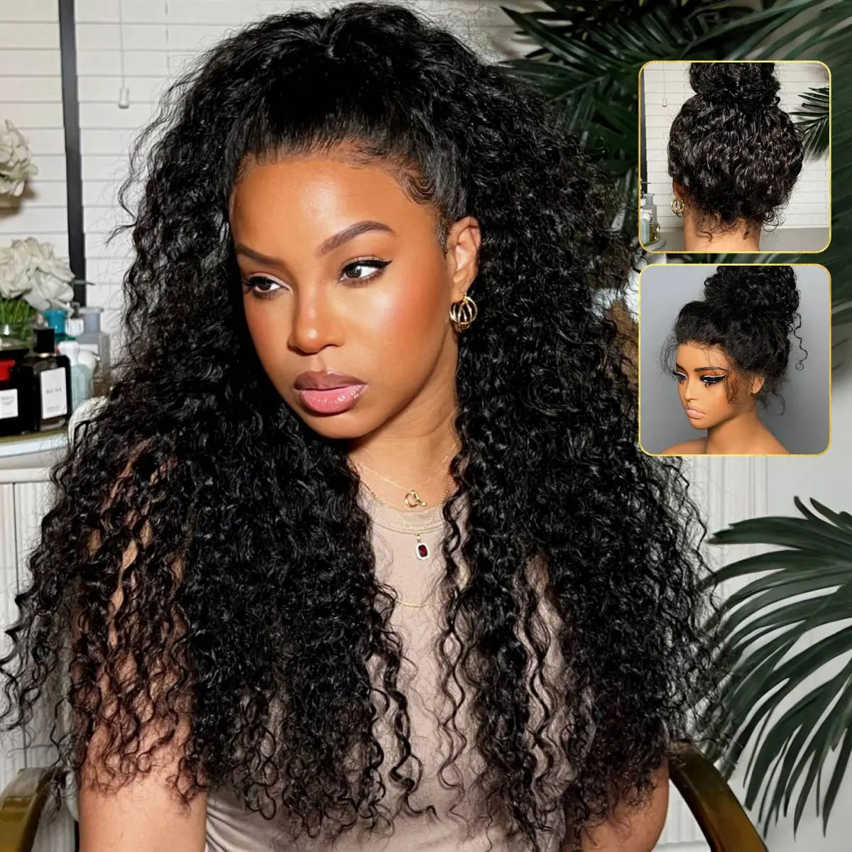 OQ Hair Invisi-Drawstring 360 Water Wave Lace Frontal Wig Fexible Fit Kinky Straight Human Hair Wigs Preplucked Hairline With Bleached Knots Invisi Fit Strap Wear Go Glueless Wigs