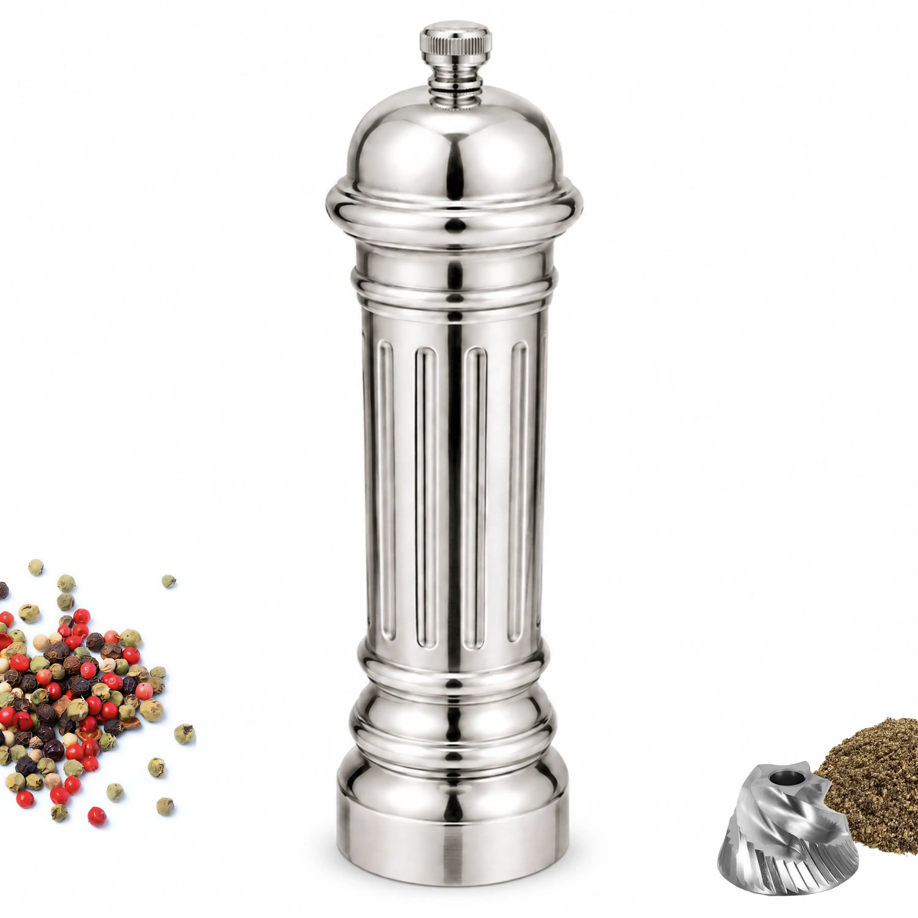 Aurevit Vintage Heavy-Duty Metal Pepper Grinder - Reusable Kitchen Seasoning Utensil with Stainless Steel Core, High Output, No Manual Grinding Hassle, Sturdy