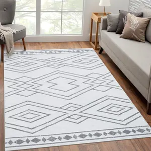 【GARVEE】Rug for Living Room 5x7 Modern Geometric Area Rug Machine Washable Rug Ultra Soft Accent Rug Indoor Floor Cover Stain Resistant Rug, Grey/Beige