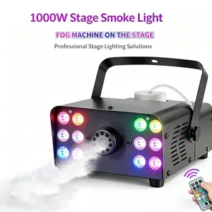 1000W Stage Fog Machine with 12 RGB LEDs, Strobe Effect, Wireless Remote Control – Novelty Lighting for Wedding, Halloween, Party
