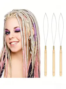 3-Pack Dirty Braids Needle Set, Rustic Style Steel Wire Threader, Hair Braiding/extensions Tool, Hair Salon Tools, Ideal for Salon Hairstyles