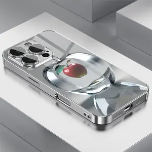 Fashion Crystal Apple Pattern Phone Case for iPhone 16 Pro Max/16 Plus/16 Pro/16/15 Pro Max/15 Plus/15 Pro/15/14 Pro Max/14 Plus/14 Pro/14/13 Pro Max/13 Pro/13/12 Pro Max/12 Pro/12/11 Pro Max/11 Pro/11/Xs Max/Xr/X/7 Plus/7, HD Glass Protective Case with L