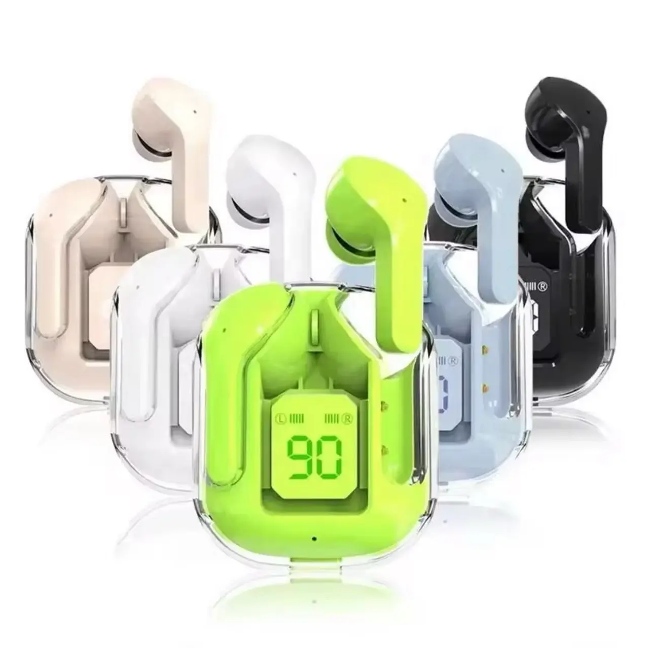 TWS Wireless Bluetooth Earphone Noise Canceling HiFi Stereo Sport Headphones with Digital Display, Transparent Charging Case