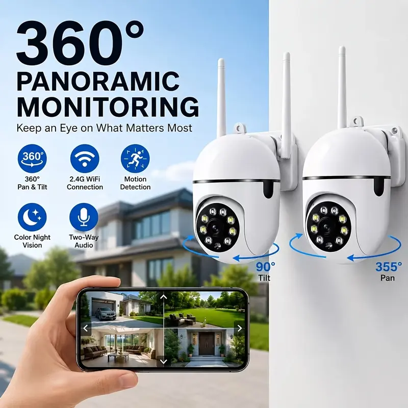 Kgarden 1080P PTZ Panoramic Indoor Wi-Fi Wireless Security Camera - Smartphone-Connected, Pan-Tilt, Full Color Night Vision, Human Motion Sensor, 2-Way Talk, Bluetooth Speaker, Micro SD 24/7 Recording, Safe Home Baby Monitor, Stable Wi-Fi Connection, Loca