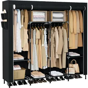 CASAMAYA Portable Closet, 66.9 Inch Large Capacity Wardrobe Closet with Cover, Clothes Storage Organizer with Shelves and 4 Hanging Rods, Easy to Assembly, Black PCT204B01