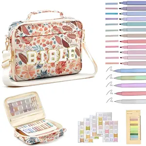 🎁 Christian Gift Set for Her | Bible Carrying Case with Handles | Pastel Highlighters & Sticky Notes | Scripture Study Tool Bible Study Supplies (Floral)