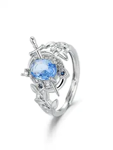 New Stone Sword Olive Leaf Blue Sapphire Ring for Women, Timeless Love Symbol, Eternal Affection Meaningful Finger Ring