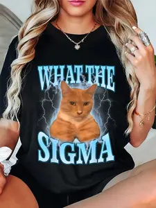 100% Cotton Unisex ERM, What The Sigma Meme Cat Ironic Brainrot Y2K T-Shirt